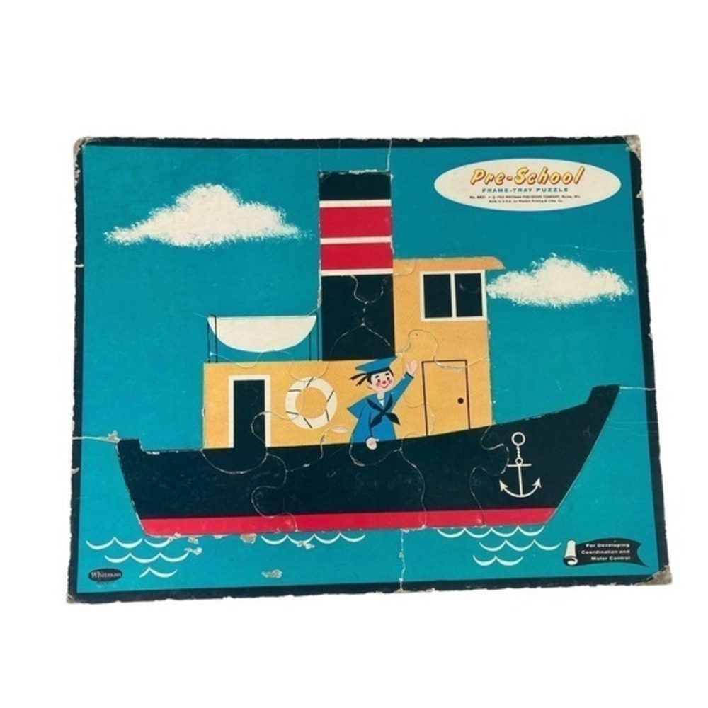 Pre-School 1962‎ Sailor Boat Puzzle Frame Tray Made in USA Vintage Child Game